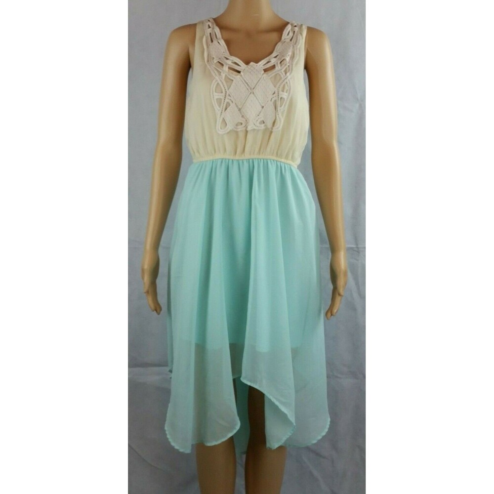 Rhapsody Women's (M) Cream and Mint Green Sleeveless Dress